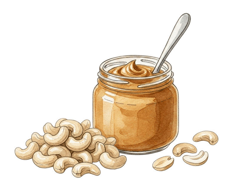 Jar of Yutori nut butter surrounded by cashews